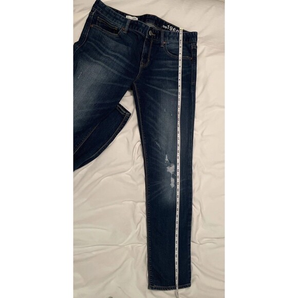 Gap Jeans 1969 Real Straight Distressed Women’s R 29 Dark Blue Denim - Picture 7 of 10